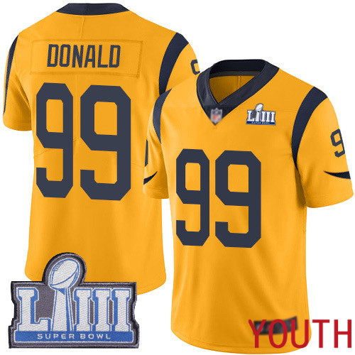 Los Angeles Rams Limited Gold Youth Aaron Donald Jersey NFL Football 99 Super Bowl LIII Bound Rush Vapor Untouchable